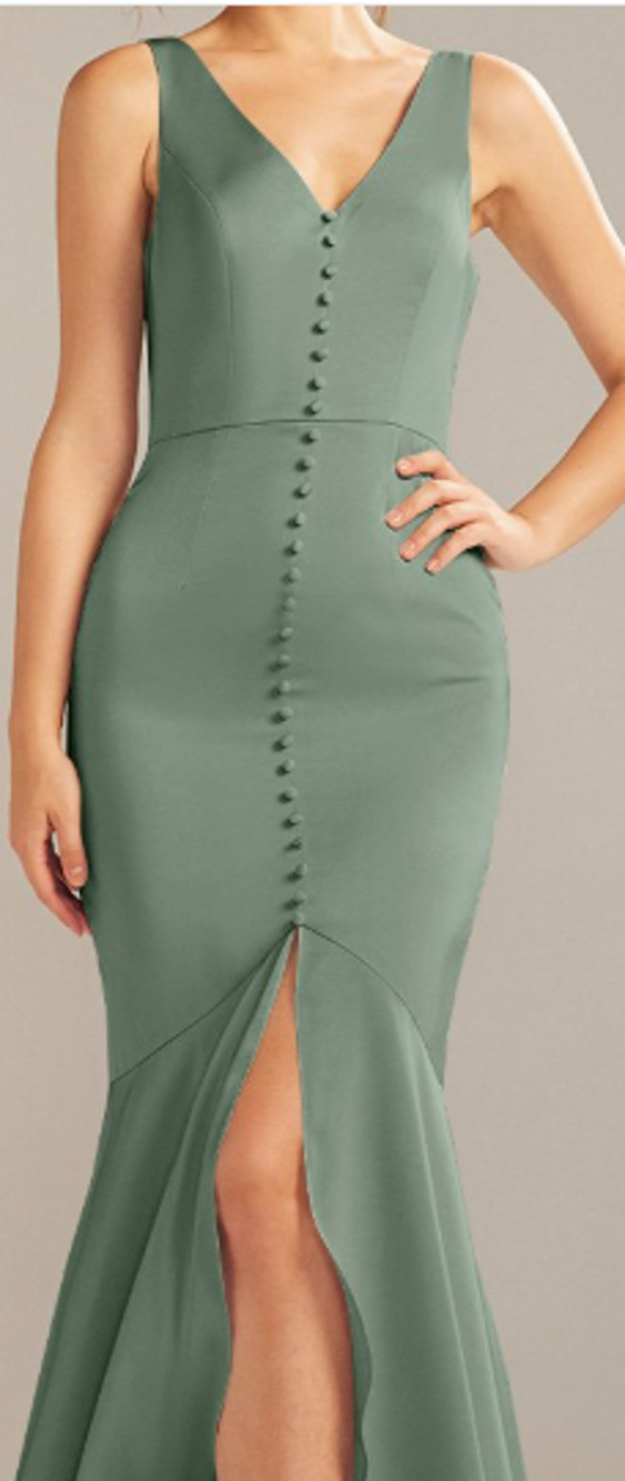 AW BRIDAL 8 M Green Mist Adagio satin bridesmaid prom party maxi dress NEW B24